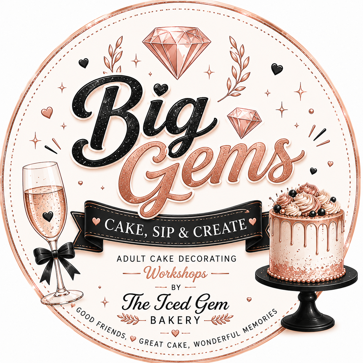 Big Gems Cake, Sip & Create (18+) £15 Deposit
